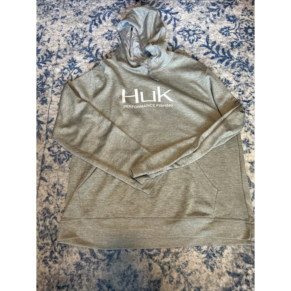 Huk Hoodie Men's Gray Pullover Sweatshirt Fishing Performance Outdoor XL